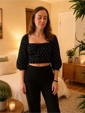Zara Black Polka Dot Square-Neck Crop Top